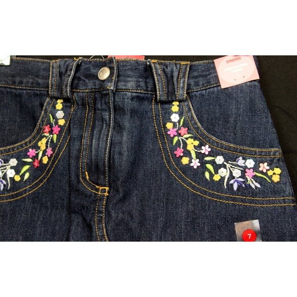 NEW 2007 Gymboree Tea Garden Denim Skorts Skirt Sequin Flowers Embroidered Fray - Picture 3 of 8